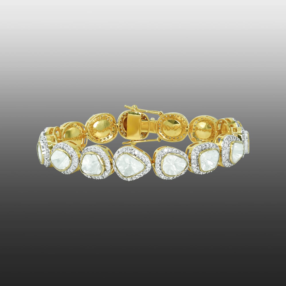 Polki Bracelet with Full-Cut Diamond Halos
